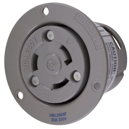 Hubbell Wiring Device-Kellems Flanged Locking Receptacle, L6-30R, 30 A, 250V AC, Single Phase, 2 Pole, Flush Mount, Gray HBL2626F